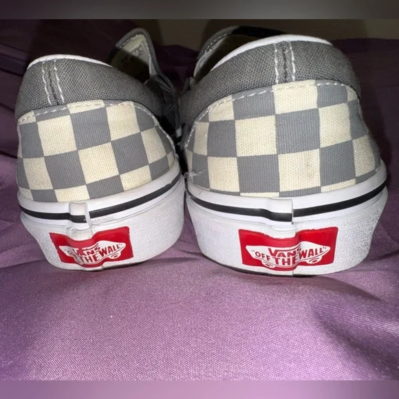 Vans Classic Slip-On sneakers pewter and true white checkerboard colorway Sz 7.5 - Picture 8 of 11